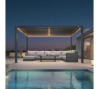 PURPLE LEAF Pergola Bioclimatique en Aluminium 3 x 4,25 m, Tonnelle de Jardin Exterieur Imperméable avec Lames Orientables et LED, Pergola Jardin Exterieur pour Terrasse, Extérieur et Carport, Gris