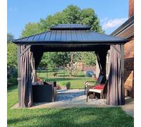 PURPLE LEAF Tonnelle de Jardin Extérieur 3,65 x 3 m Gris Pergola Aluminium | Montage rapide à deux, Rideaux et moustiquaire inclus, Double toit ventilé acier galvanisé, Résiste aux intempéries, Durable