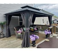 PURPLE LEAF Tonnelle de Jardin Exterieur 3,65 x 3 m, Pavillon Aluminium à Double Toit Rigide en Acier Galvanisé, Pergola de Jardin avec Rideaux et Moustiquaire pour Camping, Fête, Barbecue, Gris