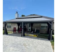 PURPLE LEAF Tonnelle de Jardin Extérieur 3,65 x 7,32 m, Pergola Double Toit | Grande surface spacieuse, Cadre en aluminium robuste et durable, Résistant au vent et à la neige, Imperméable, Gris clair