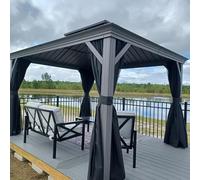 PURPLE LEAF Tonnelle de Jardin Exterieur 3 x 4,25 m, Tonnelle en Aluminium à Double Toit, Pergola Imperméable Tente de Réception avec Moustiquaire et Rideaux pour Camping, Fête, Barbecue, Gris Clair