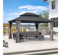 PURPLE LEAF Tonnelle de Jardin Exterieur 4,25 x 3,65 m Tonnelle Jardin avec Moustiquaire et Rideaux Pergola Aluminium à Double Toit Acier Galvanisé Tonnelles de Camping Imperméable pour Terrasse, Gris