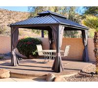 PURPLE LEAF Tonnelle de Jardin Exterieur 4,25 x 3 m Tonnelle Jardin avec Moustiquaire et Rideaux Pergola Aluminium à Double Toit Acier Galvanisé Tonnelles de Camping Imperméable pour Terrasse, Gris