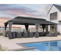 PURPLE LEAF Tonnelle de Jardin Exterieur 8,5 x 4,25 m Pergola Aluminium avec Moustiquaire et Rideaux Pavillon à Double Toit Acier Galvanisé pour Jardin Terrasse, Gris