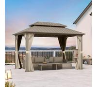 PURPLE LEAF Tonnelle de Jardin Extérieur Aluminium 3,65 x 2,4 m, Pergola à Double Toit en Acier Galvanisé, Pavillon de Jardin avec Moustiquaire et Rideaux pour Terrasse, Fête, Barbecue, Champagne