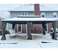 PURPLE LEAF Tonnelle de Jardin Exterieur Aluminium 6 x 3,65 m, Pergola Jardin Exterieur à Double Toit Rigide en Acier Galvanisé, Pavillon Robuste avec Moustiquaire pour Fête, Atelier, Barbecue, Gris