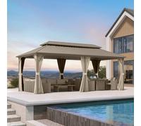 PURPLE LEAF Tonnelle de Jardin Extérieur Aluminium 6 x 3 m, Pergola à Double Toit en Acier Galvanisé, Pavillon de Jardin avec Moustiquaire et Rideaux pour Camping, Fête, Barbecue, Champagne