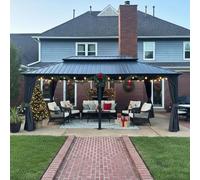 PURPLE LEAF Tonnelle de Jardin Exterieur avec Guirlande Lumineuse 6 x 3,65 m, Pergola Aluminium à Double Toit en Acier Galvanisé, Tente de Réception avec Moustiquaire pour Fête, Stockage, Gris