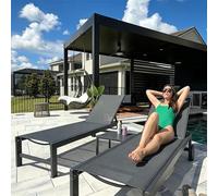 PURPLE LEAF Transats Jardin Extérieur Aluminium Lot de 2 avec Table, Bains de Soleil à 5 Positions Réglables, Transats Piscine Empilables avec roulettes pour Terrasse, Balcon, Gris