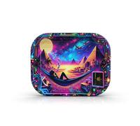 PURPLE LEGACY® Plateau roulant en métal premium de 18 cm x 14 cm avec bords arrondis et pour le rangement d'accessoires dans un style cyberpunk égyptien (Chill3)