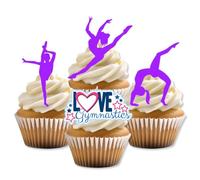 Purple Lila Gymnastics Silhouette Edible Cupcake Toppers - Stand Up Wafer Cake Decorations, pourpre, Packung mit 24