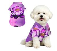 Purple Lotus S Chemise hawaïenne pour petits chiens - Tenue d'été mignonne pour la plage - Vêtement doux et respirant avec boutons