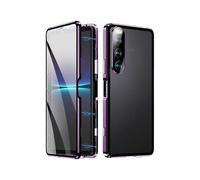 (Purple)Magnetic Metal Tempered Glass Phone Case for Sony Xperia 10 IV, HD Clear, Shockproof Scratch Resistant, Slim Fit Protective Cover