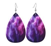 Purple Milky Way Boucles d'oreilles en cuir pour femme en forme de larme - Boucles d'oreilles pendantes légères en PVC avec crochets en argent 925 - Impression double face | Cadeau hypoallergénique