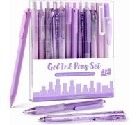 Purple Neutral Pen Set 11 Black Ink Stens And 1 Highlighter,Fine Tip Retractable 0.5mm,Cute Sticky Note Pens,Suitable For Schools,Offices12pcs