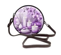 Purple Orchid Spa With Candles Sac à bandoulière rond en cuir pour femme