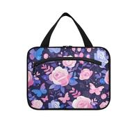 Purple Peach Elegant Blooms Grande trousse de toilette de voyage à suspendre avec crochet, trousse de maquillage design chic grande capacité pour voyage, camping, bolso de Mano para Hombre L