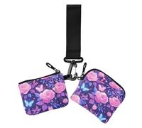 Purple Peach Elegant Blooms Lot de 2 porte-monnaie pour femme avec fermeture éclair et poche à monnaie pour un usage quotidien, Purple Peach Elegant Blooms, 1 size, Décontracté