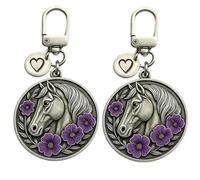 Purple Poppy & Horse Remembrance Keychain, Metal Memorial Keepsake, Meaningful Gift for Horse Lovers, Car Purse Animal Pendant Charm (2pcs)
