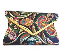 Purple Possum® Pochette en satin bleu marine pour femme Motif floral Rose Violet Moutarde Jaune Vert, Bleu marine, bleu, bleu foncé, bleu marine, Large