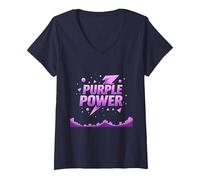 Purple Power : Déclaration de Super-héros Energetic pour garçon T-Shirt avec Col en V, Femme, Bleu Marine, L
