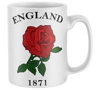 Purple Print House England 1871 Tasse à café avec motif de rose - Rugby anglais - Rétro Nations 2022 - Cadeau Rugga pour homme, femme, enfant, taille unique, blanc