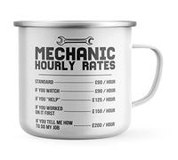 Purple Print House Tasse humoristique en émail pour mécanicien, tarifs horaires, cadeaux de mécanicien pour lui, papa, grand-père, cadeau automobile, garage de voiture, taille unique, blanc