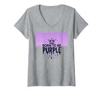 Purple Reign : Regal Crown Burst for Royal Enthusiasts T-Shirt avec Col en V, Femme, Gris Chiné, XXL
