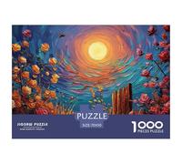 Purple Roses on The Fence Full Moon in The Sky 1000 Pièces Carton Extra-épais Puzzle À Faire Soi-même Oil Painting Sun Stimulant Et Éducatif Jeu Créatif Puzzles Pour La Décoration Intérieure 70x50cm/1