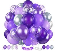 Purple Silver Balloons 12 Inch 60 Pack Dark Purple Silver Confetti Balloons Royal Party Balloons For Girls Women Butterfly Retirement Wedding Bridal Baby Shower