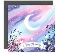 Purple Sky & Moon Carte d'anniversaire pour femme Motif croissant de lune et constellation spatiale