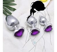 α ρ Purple Sparkling Love - Jouet en Métal en Acier Inoxydable avec Trois Bases De Pierres Précieuses Violettes en Forme De Cœur