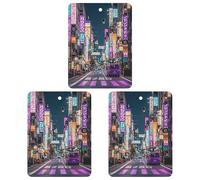 Purple Tokyo Streets Lot de 3 désodorisants carrés à suspendre pour voiture, maison, bureau, style noir