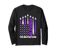 Purple Up for Military Kids Military Child Month Drapeau USA Manche Longue