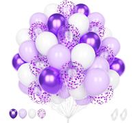 Purple White Balloon, 60 Piece 12 Inch Metallic Purple White Confetti Latex Helium Balloon For Birthday Baby Shower Wedding Bridal Shower Engagement Party Decoration