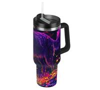 Purple Wolf - Grande bouteille d'eau réutilisable sous vide avec couvercle à paille - Ensemble tasse décorative pour la maison, le bureau ou la voiture - Inoxidable pour Agua - 1,2 l