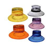 (Purple) Women Men Summer PVC Transparent Bucket Hat Bright Jelly Solid Color Wide Brim Breathable Waterproof Fisherman Rain Hat Purple