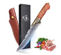 PURPLEBIRD Couteau de cuisine japonais forgé à la main avec étui en cuir,Couteau à désosser tranchant avec manche en bois Couteau d'extérieur,Couteau de cuisine en acier au carbone