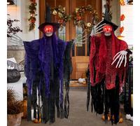 Purpledi 2 Pièces Halloween Décoration Fantôme à Suspendre 105 cm pour Maison Hanté Suspension Faucheuse Crâne Halloween Décoration Prop Effrayant Accessoires (A)