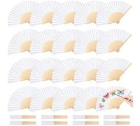 Purpledi 20 Pièces Blanc Eventail Mariage, Eventail Mariage Pliant Ventilateur Bois Papier et Blanc Eventail Poche Pliante Cadeaux Mariage Danse fête décoration DIY (Blanc)