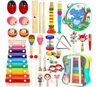 Purpledi 33PCS Instruments de Musique pour Enfants, Instrument Percussion Enfant Jouets Musicaux Bois de l'enfant avec Xylophone, Jouets avec Sac de Transport Cadeau de Noël pour Un Anniversaire