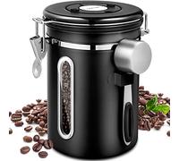 Purpledi Boîte à Café,Boîte à Café Hermétique en acier Inoxydable, 1,8 LHermétique de Conservation Pour Café, avec Cadran Dateur et Cuillère Doseuse Offerte pour Café en Grains (Noir) (A)