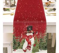 Purpledi Chemin de Table de Noël en Lin Rouge, Nappe Rectangulaire de Chemins de Table de Noël pour Décorations de Table 140 x 40 cm A