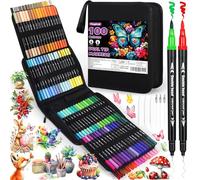 Purpledi Feutres Coloriage Adulte, 100 Couleurs Aquamarker Feutre Set, Feutre Double Pointe Aquarelle Enfant Pour Dessin, Marqueur Acrylique Pour Dessin, Croquis, Livre de Coloriage