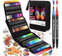 Purpledi Feutres Coloriage Adulte, 120 Couleurs Aquamarker Feutre Set, Feutre Double Pointe Aquarelle Enfant Pour Dessin, Marqueur Acrylique Pour Dessin, Croquis, Livre de Coloriage