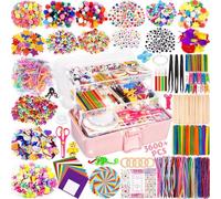 Purpledi Kit Bricolage 3600+ Activites Manuelles pour Enfants, Pipe Cleaners Crafts Set, Fournitures Éducatives, Loisirs Créatifs pour Enfants, Pompons, Yeux Gluants, Plumes，Rose