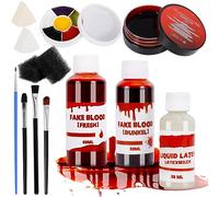 Purpledi Maquillage Halloween Effets Spéciaux, Halloween Make UP Set Sang Frais + Vieux Sang + Latex + Pommade au Plasma, Kit de Faux Sang pour Halloween, Vampire, Zombie et Blessures de Sfx