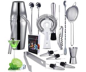 Purpledi Shaker Cocktail Set, 20 Pièces Shaker à Cocktail Professionnel Kit, Cocktail en Acier Inoxydable de 750ml Kit Cocktail Shaker Barman Cadeau, kit cocktail shaker et accessoires (A)