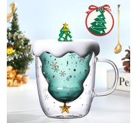 Purpledi Tasse de Noël à Double Paroi - Verre à Café avec Poignée en Forme de Sapin - Parfait pour Latté et Boissons Chaudes