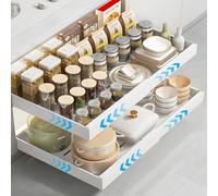 Purpledi Tiroir Coulissant Cuisine, Rangement Coulissant Placard Cuisine, Bac Coulissant Placard Cuisine, Coulisse Tiroir Cuisine sans Perçage, Largeur Réglable de 32 à 53 cm, Blanc
